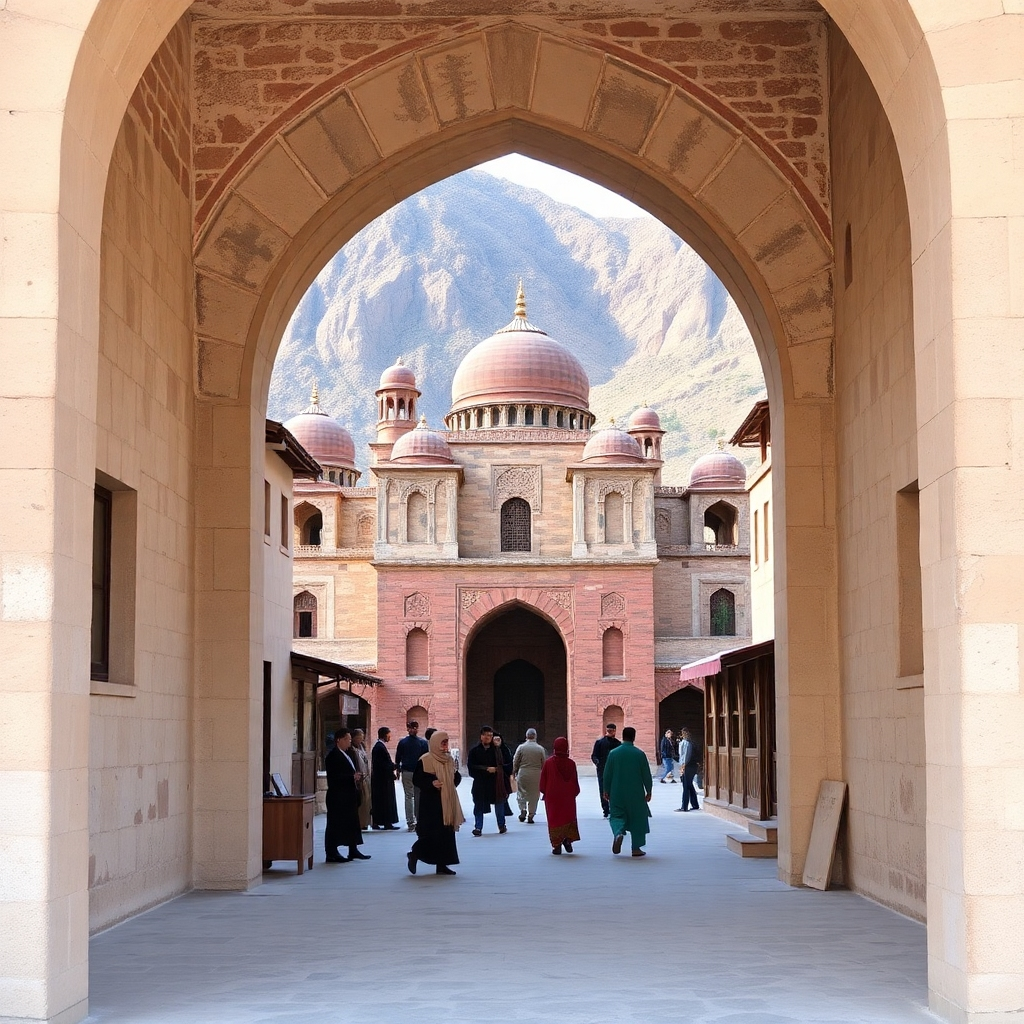 An image showcasing iconic Afghan landscapes, landmarks, and cultural elements, arranged artfully to create a visually striking composition. The style should blend traditional and modern elements, reflecting the evolving nature of Afghan identity.  It must have a resolution of 4k