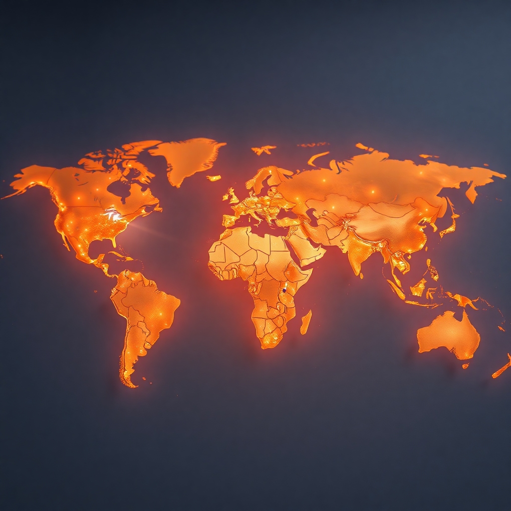 A stylized world map with Afghanistan highlighted in a warm color;  fine lines connecting it to other major cities worldwide, illustrating global reach. The style should be modern and clean, using vibrant colors to represent connectivity. The image should have a 4K resolution.